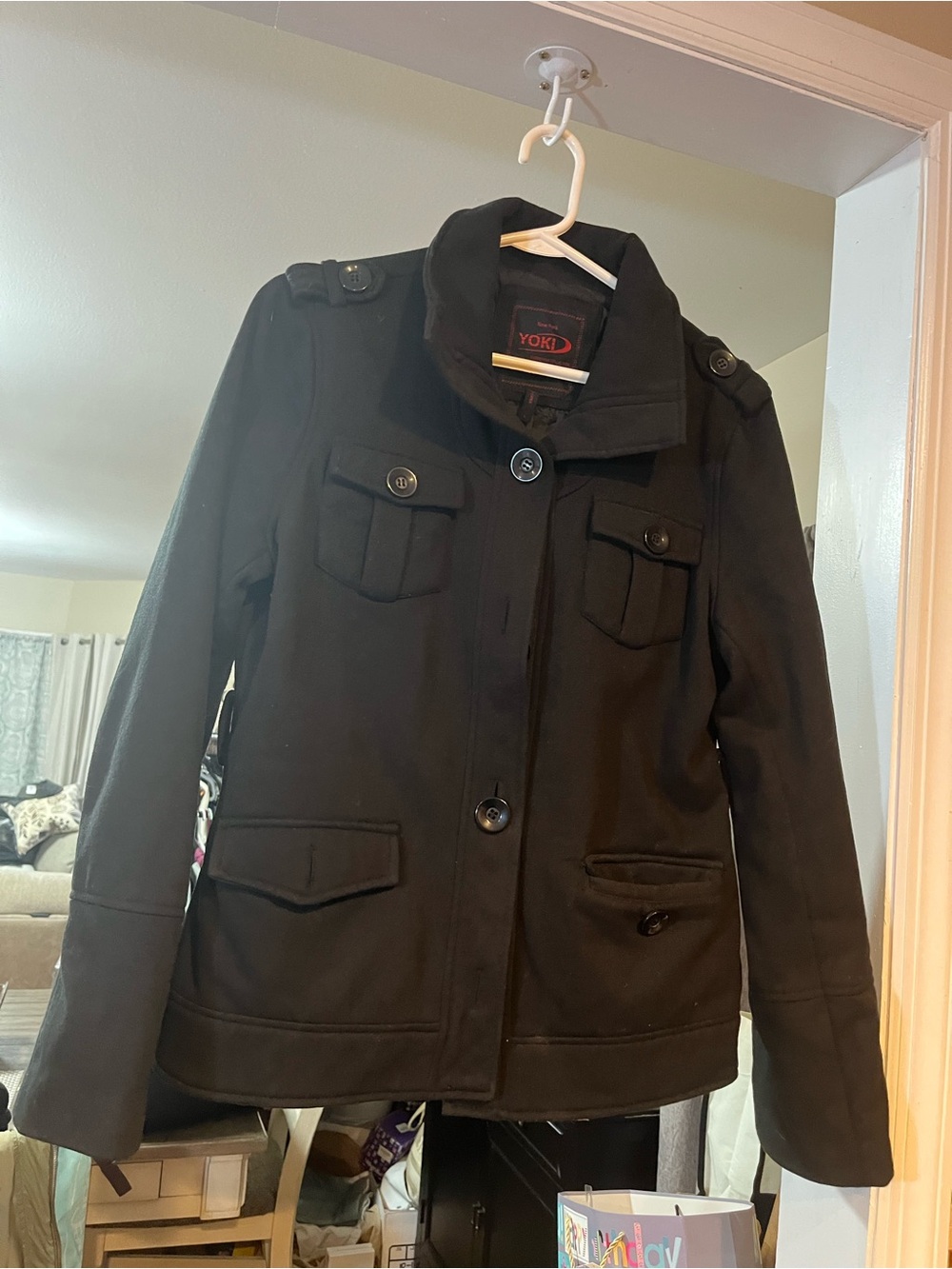 Yoki Women’s Black Military-Style Button Front Jacket size large